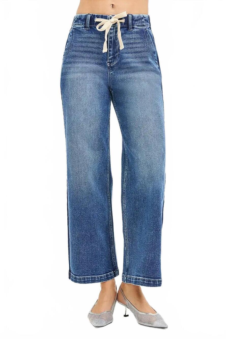 NEW RISEN tummy control high rise wide pants in medium wash